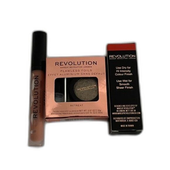 Set Of 3 - Revolution Cosmetics, Eye Shadow, Lip Blush & Matte Lip Gloss - Picture 1 of 5